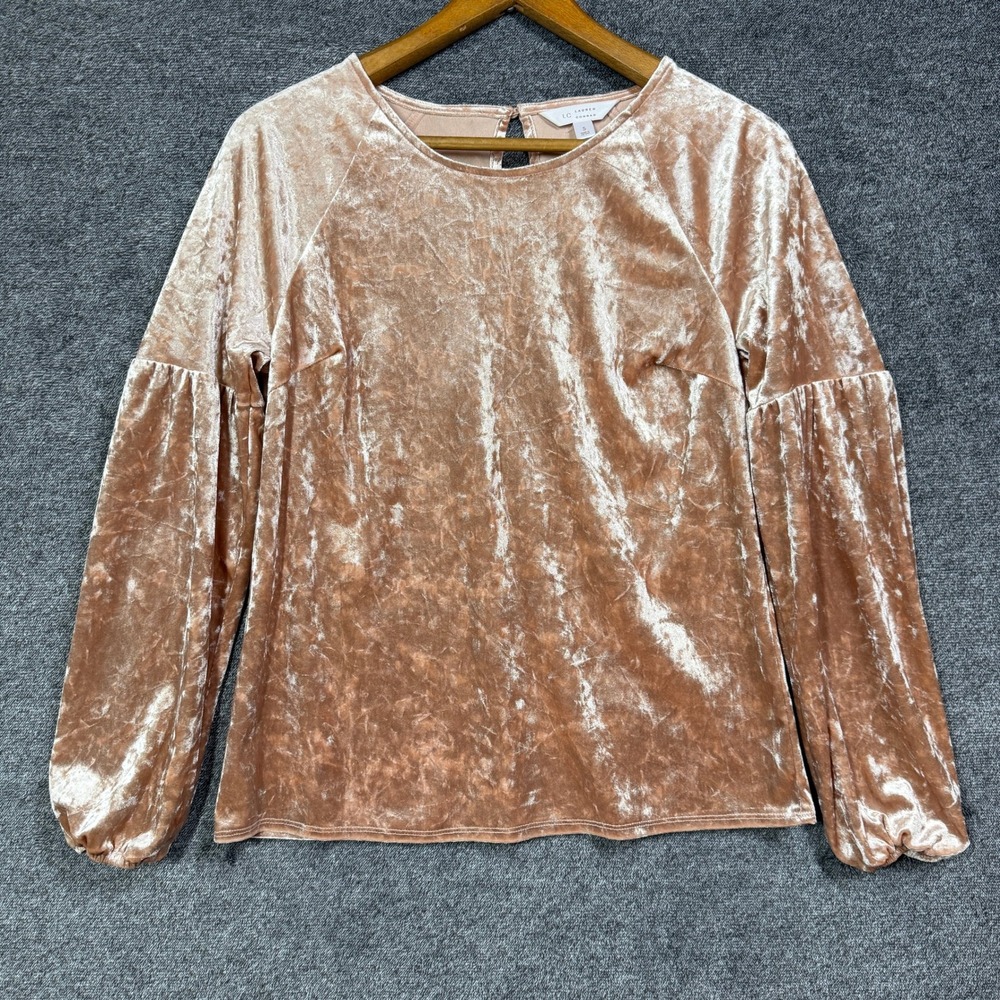 LC‎ Lauren Conrad Top Womens Small Pink Crushed Velvet Puff Sleeve Blouse